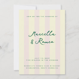 Convite Pink Yellow Vertical Stripes Tennis Club