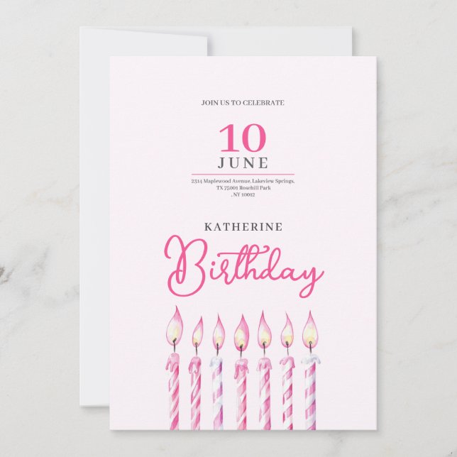 Convite pinky candles girl birthday invitation (Frente)