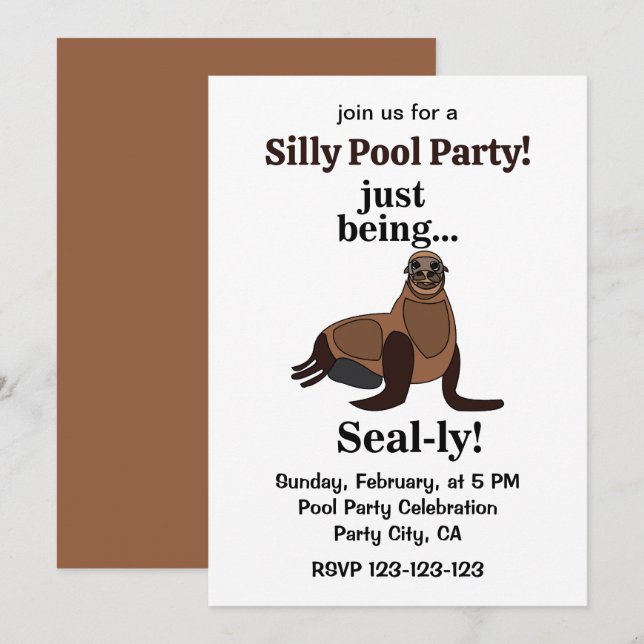 Convite Pinnipeds Seal Funny Pool Party (Frente/Verso)
