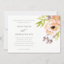 CONVITE PINOS ROMÂNTICOS PÊSSEGOS ELEGANTES NEGROS CASAMEN