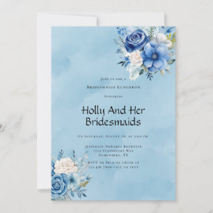 Convite Pintado Branco Azul Rosa Bridesmaids Luncheids