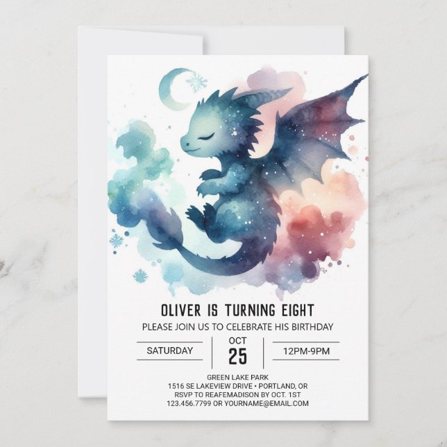 Convite Pintado Dragão Aniversário Imprimível (Frente)