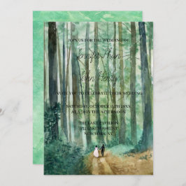 Convite Pintado manual da paisagem florestal com aquarela