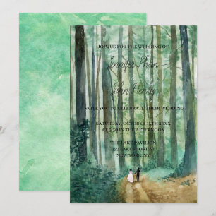 Convite Pintado manual da paisagem florestal com aquarela