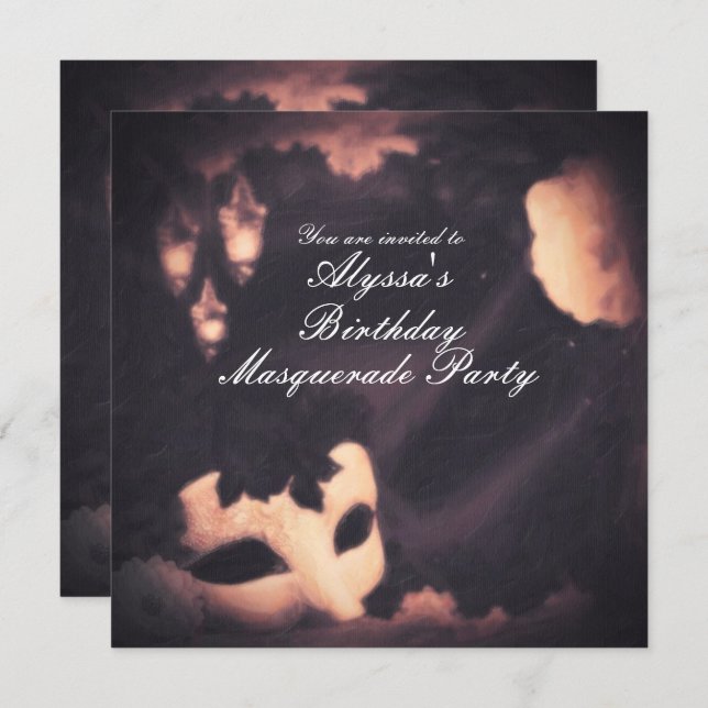 Convite Pintado Máscara Vintage Elegant Glow (Frente/Verso)