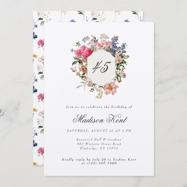 Convite Pintado - Pancreatite Floral 45ª Festa de aniversá (Frente/Verso)