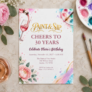 Convite Pinte e Beba Floral em Aquarela Aniversário de 30