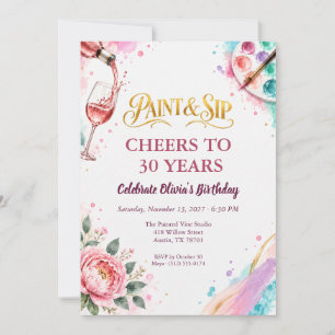 Convite Pinte e Beba Floral em Aquarela Aniversário de 30