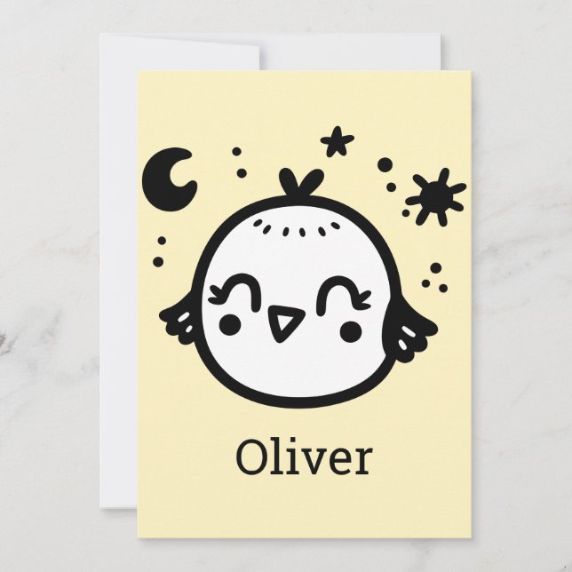 Convite Pintinho alegre - Arte da Linha de Pássaros Kawaii (Frente)