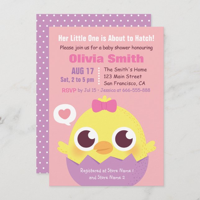 Convite Pintinho bonito aproximadamente para chocar o chá (Frente/Verso)