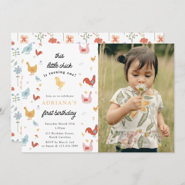 Convite Pintinho De Galinhas Bonitas Foto Do Primeiro Aniv (Frente/Verso)