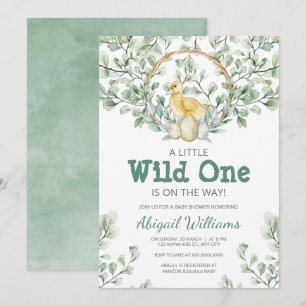 Convite Pintinho e Chá de fraldas de ninho verde de aquar