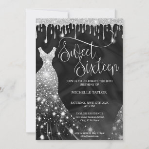 Convite Pintinho moderno - Glitter Silver Sweet 16