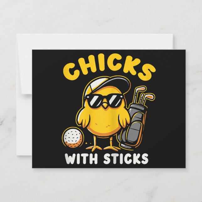 Convite Pintinhos Com Sticks Golfer Girl Gol (Frente)