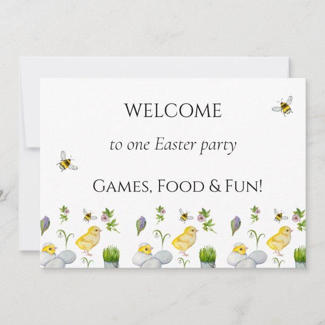Convite pintinhos felzs pascoa e flores de primavera (Frente)