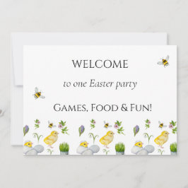 Convite pintinhos felzs pascoa e flores de primavera