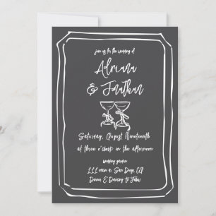 Convite Pintura a Giz Casamento Cinza Branco