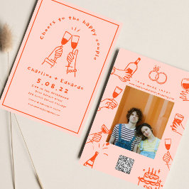 Convite Pintura à Mão Retro Arte Contemporânea Casamento 