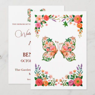 Convite Pintura a Óleo Romântica Floral Borboleta