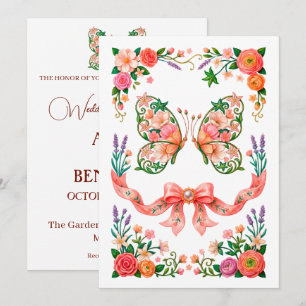Convite Pintura a Óleo Romântica Floral Borboleta