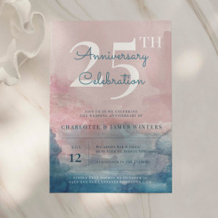 Convite Pintura aquarela rosa e azul de aniversário de 25