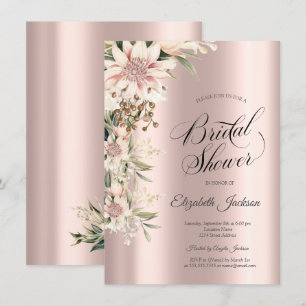 Convite Pintura com Aquarela Flores Boho Rosa Dourado Chuv