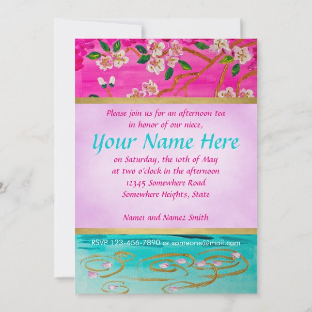 Convite Pintura da ondinha da água de Sakura do ramo da (Verso)