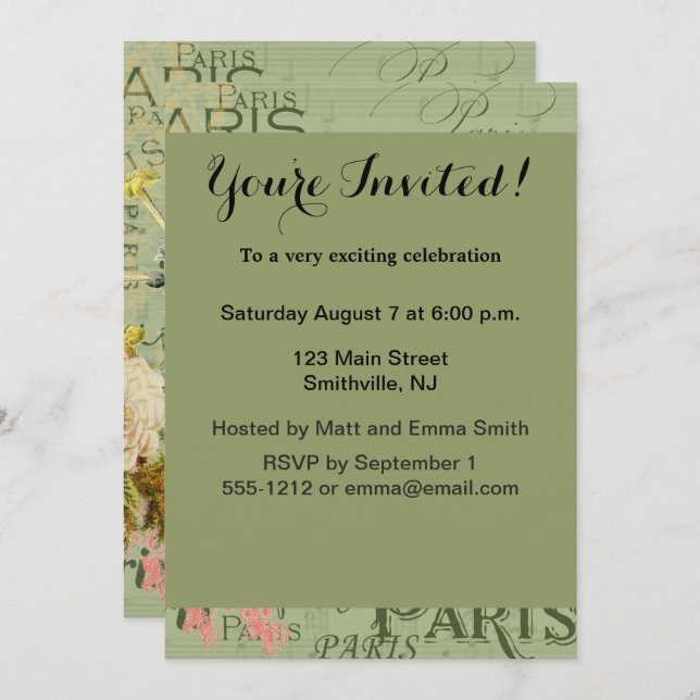 Convite Pintura de Arte Antiquada por Viagem da França de  (Frente/Verso)