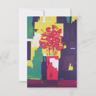 Convite Pintura de Buquê de Flores Vermelhas - Vaso Vermel