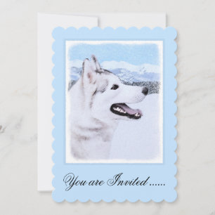 Convite Pintura de Cão Siberiana (Prata e Branco)
