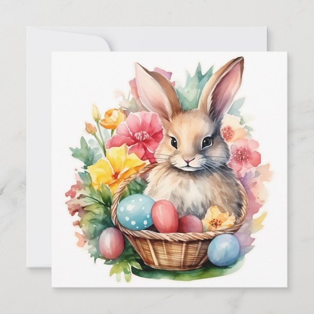 Convite pintura de felz pascoa Bunny Watercolor (Frente)
