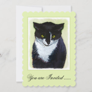 Convite Pintura de Gato Tuxedo - Arte de Gato Original Cus