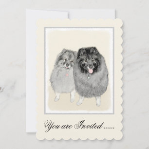 Convite Pintura de Keeshond, Mãe e Filho - Arte Original d