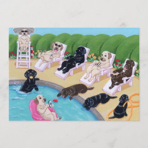 Convite Pintura de Labradors do partido da piscina