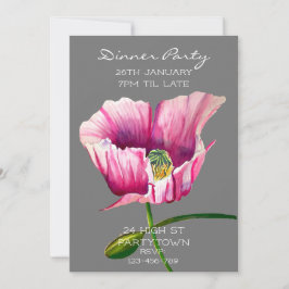 Convite Pintura de papoila rosa com aquarela moderna