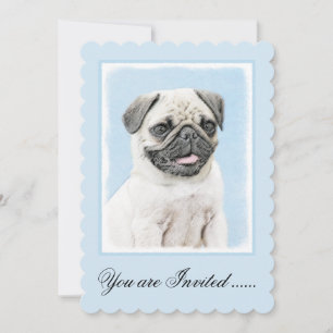 Convite Pintura de Pug - Arte Original de Cachorro Fofo