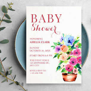 Convite Pintura de vaso floral baby shower