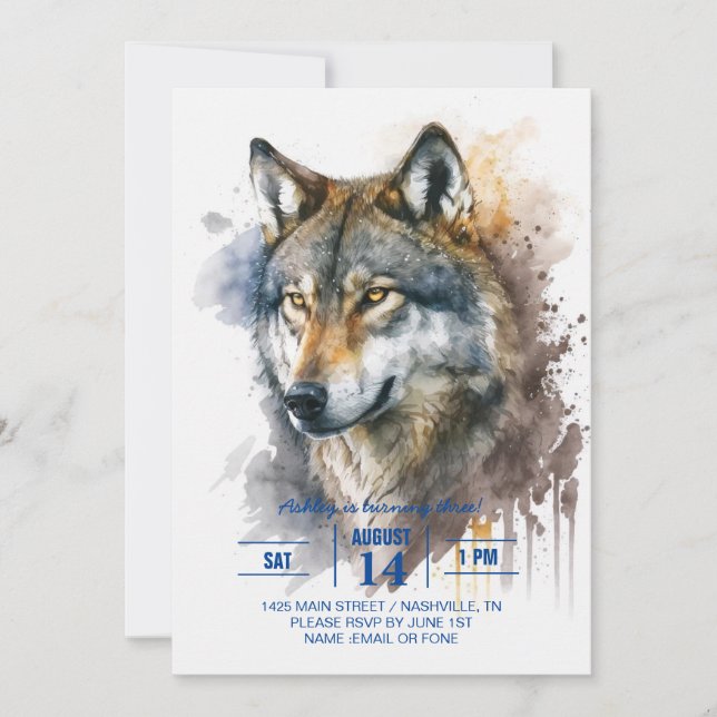Convite Pintura de Wolf Watercolor (Frente)
