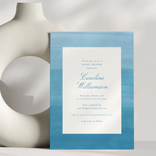 Convite Pintura Dip Dye Azul Casamento à Beira-Mar Escrito
