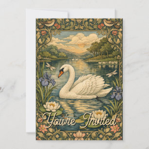 Convite Pintura elegante em aquarela vintage de cisne bran