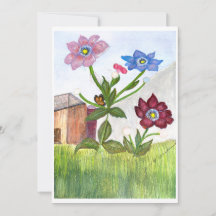 CONVITE Pintura em Aquarela de Grama & Flores