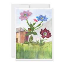 CONVITE Pintura em Aquarela de Grama & Flores