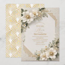 Pintura em aquarela flores brancas 3D dourado  Chá