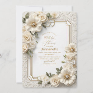Convite Pintura em aquarela flores brancas 3D dourado  Chá