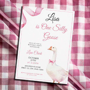 Convite Pintura em Aquarela Rosa Coquette Silly Goose 1º A