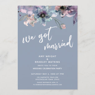 Convite Pintura Floral Azul Empoeirado Nós Fomos Casados R