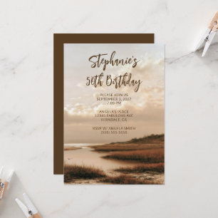 Convite Pintura Minimalista Boho à Beira-Mar para 50º Aniv