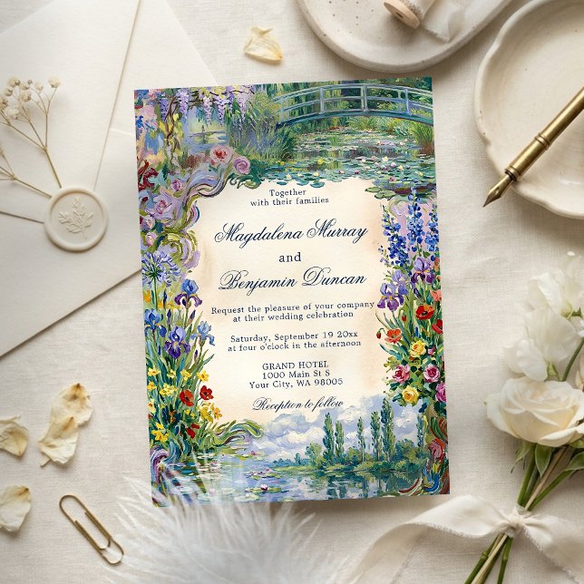 Convite Pinturas Artísticas Florais de Monet para Casament (Criador carregado)
