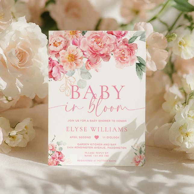 Convite Piper Peony Floral Baby In Bloom Baby Shower (Criador carregado)