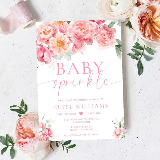 Convite Piper Peony Floral Baby Sprinkle (Baby Sprinkle Invitation Peony Piper)